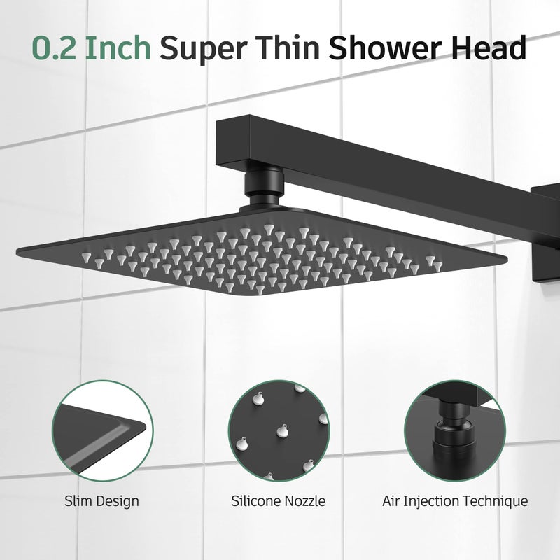 SunCleanse Matte Black Shower Faucet Set with Valve, 8 Inch Square Shower Head and Handle Set, Single Handle Shower Trim Kit with Extra Long Shower Arm - Image 5